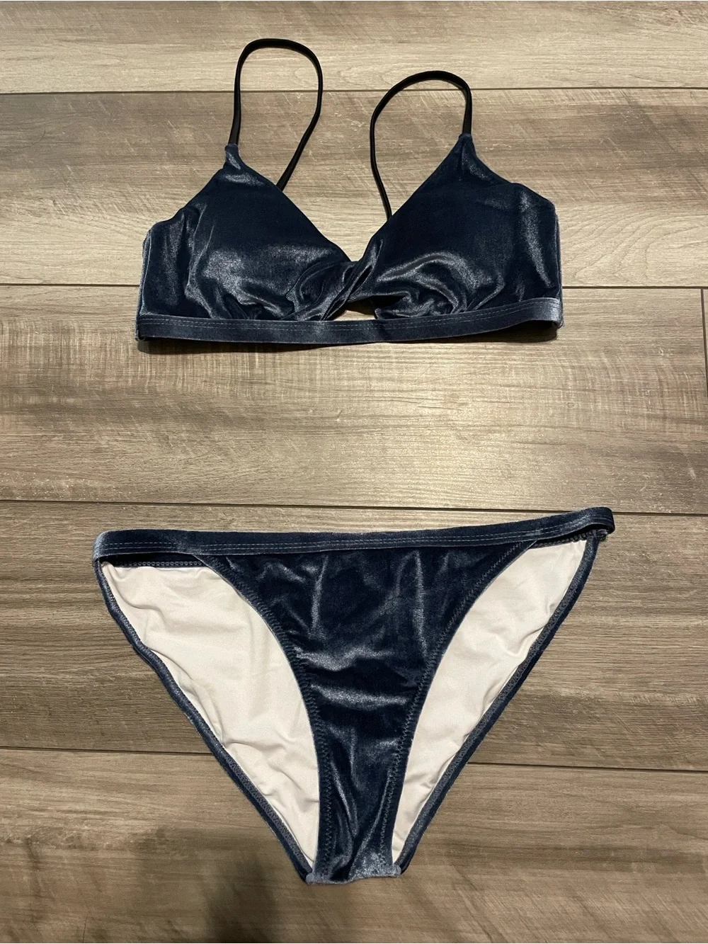 Navy Blue Velvet Bikini Set Size Medium